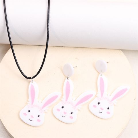 Cute Rabbit Letter Arylic Printing Easter Women's Earrings Necklace