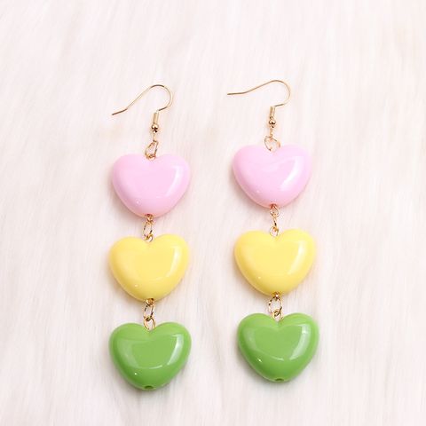 1 Pair Casual Sweet Heart Shape Patchwork Arylic Drop Earrings