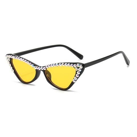 Fashion Streetwear Solid Color Ac Cat Eye Diamond Full Frame Women's Sunglasses