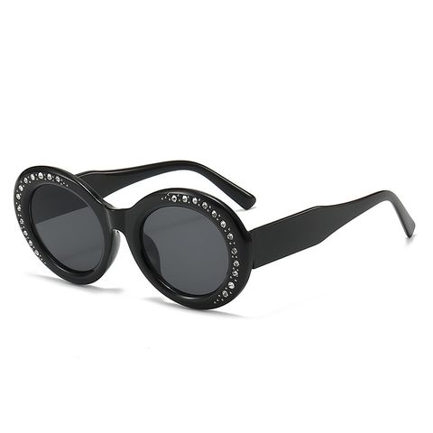 IG Style Streetwear Solid Color Ac Round Frame Diamond Full Frame Women's Sunglasses