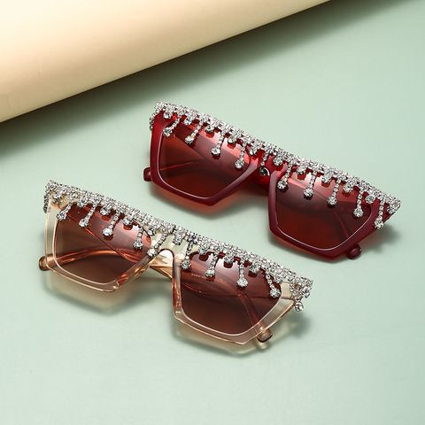 Elegant Glam Solid Color Ac Cat Eye Diamond Full Frame Women's Sunglasses