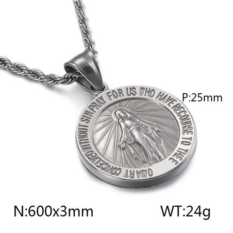 Hip-Hop Round Virgin Mary Stainless Steel Plating 18K Gold Plated Unisex Pendant Necklace