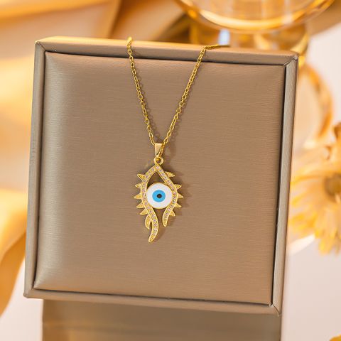 Titanium Steel Copper Gold Plated Simple Style Devil's Eye Hollow Out Inlay Zircon Pendant Necklace