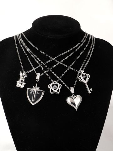 Titanium Steel Copper IG Style Rabbit Heart Shape Key Plating Inlay Zircon Pendant Necklace