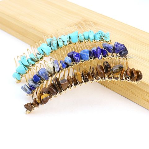 Women's Retro Ethnic Style Geometric Alloy Plating Inlay Natural Stone Crystal Hair Combs