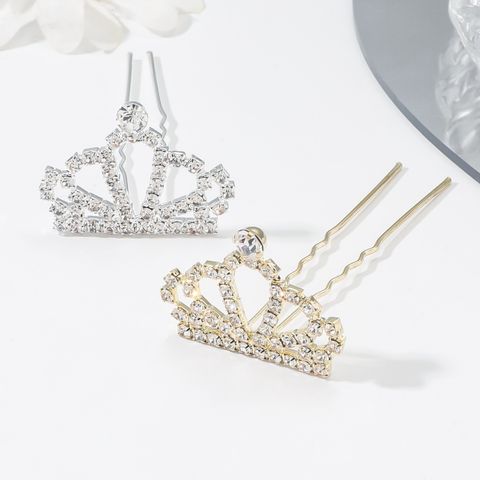 Women's Girl'S Princess Cute Crown Rhinestone Glass Hollow Out Inlay Glass Insert Comb