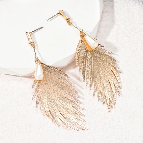 1 Pair Exaggerated Simple Style Leaf Plating Alloy Drop Earrings