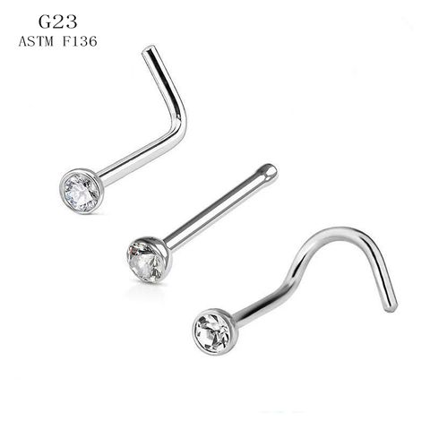 1 Piece Nose Rings & Studs Casual Modern Style Classic Style Solid Color Pure Titanium Rhinestones