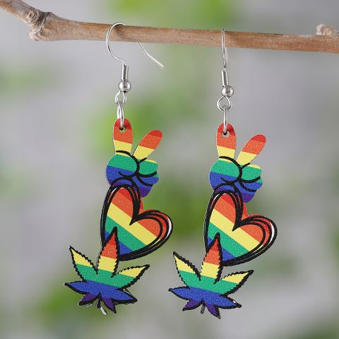 1 Pair Hip-Hop Rainbow Wood Drop Earrings