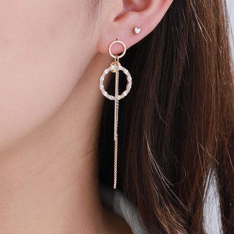 1 Pair XUPING Simple Style Circle Tassel Tassel Inlay Alloy Copper Alloy Artificial Gemstones 18K Gold Plated Drop Earrings