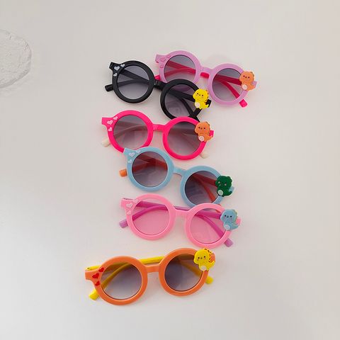 Cartoon Style Cute Dinosaur Pc Resin Round Frame Full Frame Kids Sunglasses