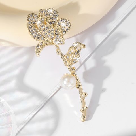 Elegant Sexy Rose Alloy Plating Inlay Artificial Rhinestones Artificial Pearls Women's Brooches