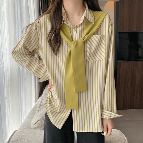 Women's Blouse Long Sleeve Blouses Elegant Stripe
