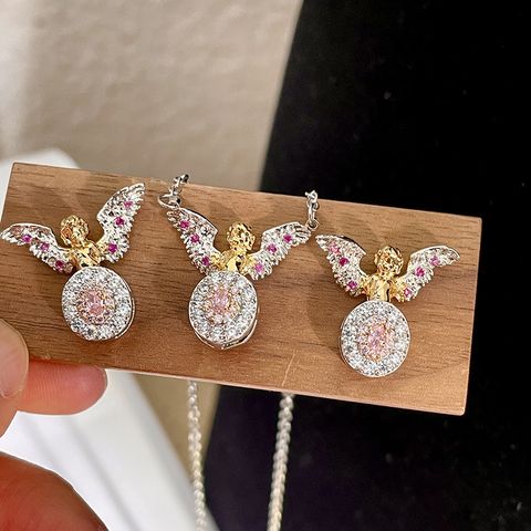 Elegant Retro Angel Artificial Crystal Copper Women's Earrings Necklace