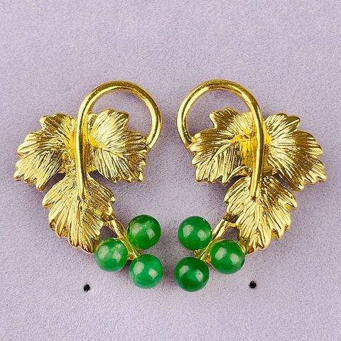 IG Style Leaf Grape Alloy Glass Plating Women's Ear Studs Brooches