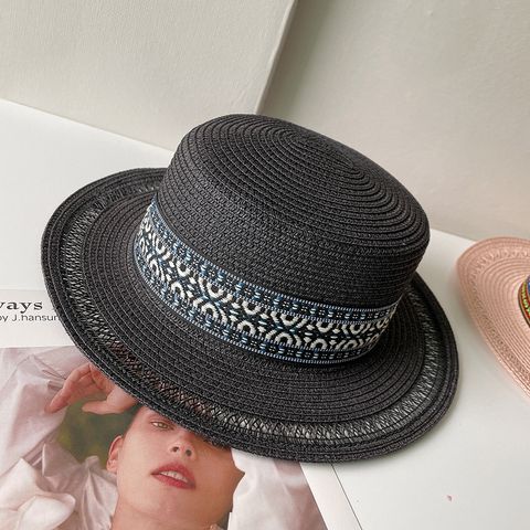 Women's Sweet Geometric Flat Eaves Straw Hat