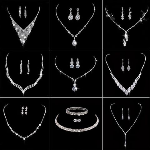Luxurious Bridal Geometric Rhinestone Tassel Women's Jewelry Set