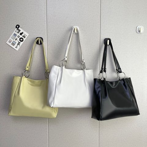 Women's Pu Leather Solid Color Classic Style Zipper Tote Bag