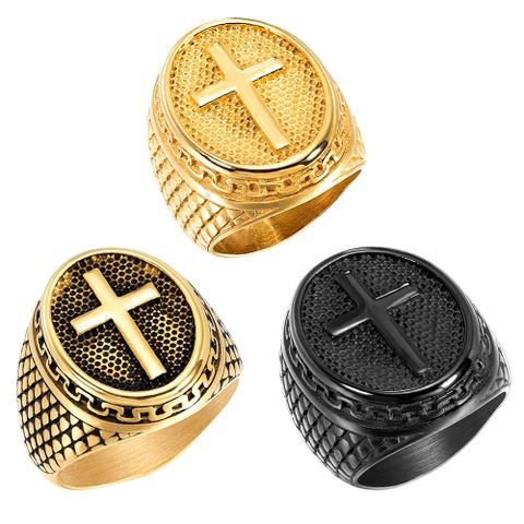 Retro Cross Stainless Steel Plating Men's Rings