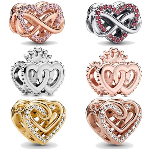 1 Piece Copper Zircon Infinity Heart Shape Crown Beads