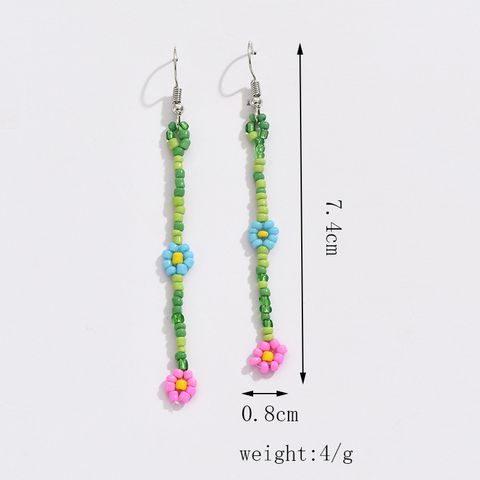 1 Pair Sweet Flower Beaded Glass Drop Earrings