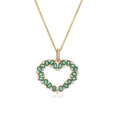 Copper 18K Gold Plated Elegant Heart Shape Inlay Zircon Pendant Necklace