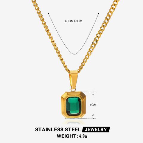 304 Stainless Steel 18K Gold Plated Classic Style Plating Inlay Square Artificial Gemstones Pendant Necklace