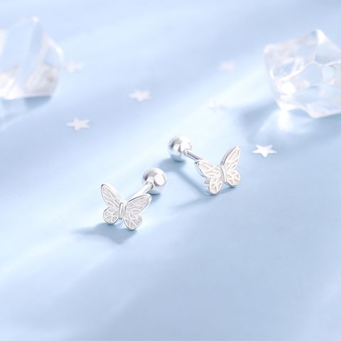 1 Pair Simple Style Butterfly Plating Sterling Silver Ear Studs