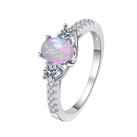 Sterling Silver Sweet Simple Style Geometric Opal Zircon Rings