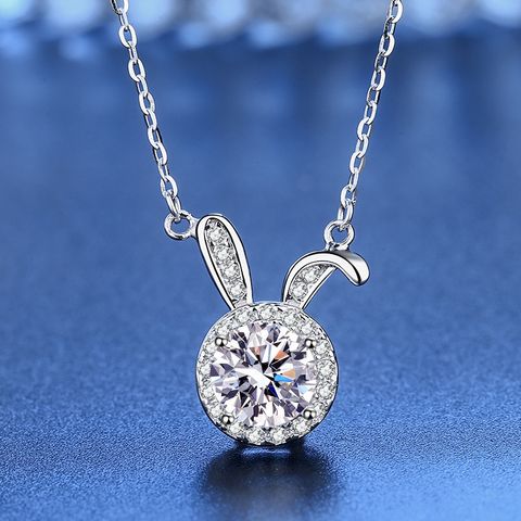 Copper Cute Rabbit Plating Inlay Artificial Diamond Pendant Necklace