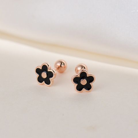 1 Pair Sweet Flower Plating Sterling Silver Ear Studs