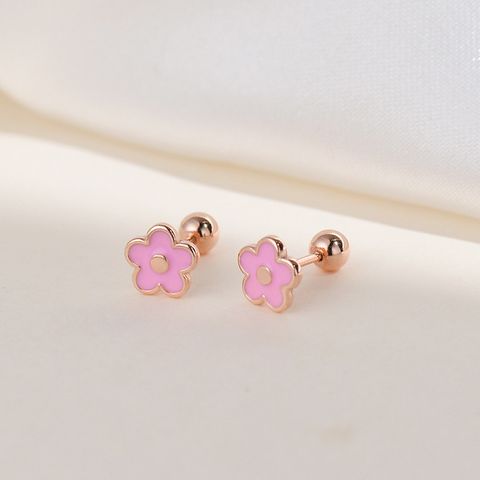 1 Pair Sweet Flower Plating Sterling Silver Ear Studs