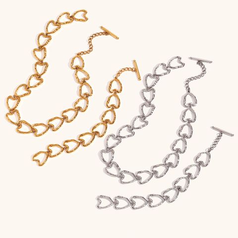 Einfacher Stil Herzform Rostfreier Stahl Titan Stahl Aushöhlen Armbänder Halskette 1 Stück