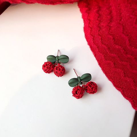 1 Pair Cute Cherry Stoving Varnish Alloy Ear Cuffs Ear Studs