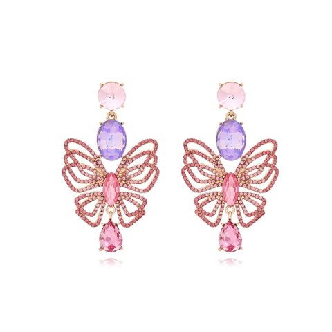 1 Pair IG Style Shiny Round Water Droplets Butterfly Hollow Out Inlay Zinc Alloy Rhinestones Drop Earrings