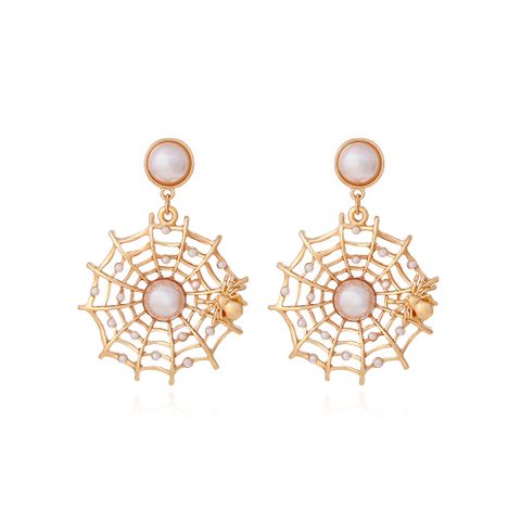 1 Pair Casual Simple Style Spider Spider Web Hollow Out Inlay Zinc Alloy Artificial Pearls Drop Earrings