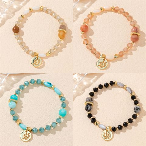 IG Style Simple Style Leaf Artificial Crystal Alloy Beaded Plating Women's Bracelets
