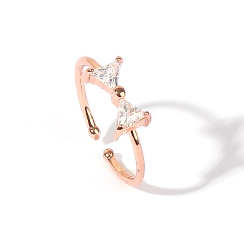 Wholesale Simple Style Bow Knot Copper Inlay Rose Gold Plated Zircon Open Rings