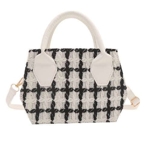Women's Woolen Checkered Classic Style Zipper Handbag