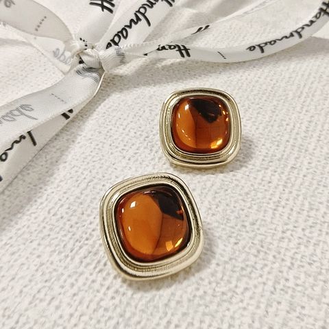 1 Pair Retro Solid Color Inlay Alloy Gem Ear Studs