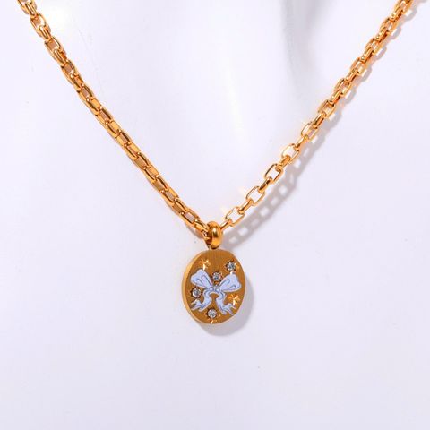 201 Edelstahl Edelstahl 304 Vergoldet Lässig Einfacher Stil Überzug Bogenknoten Halskette Mit Anhänger