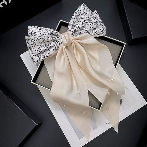 Women's Elegant Sweet Bow Knot Cloth Pearl Hair Clip Hair Tie