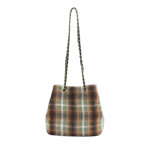 Women's Woolen Plaid Classic Style Square Magnetic Buckle Crossbody Bag