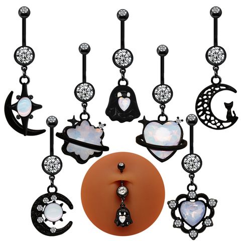 1 Piece Belly Rings Casual Hip-Hop Moon Heart Shape Stainless Steel Arylic Alloy Plating Acrylic Glass
