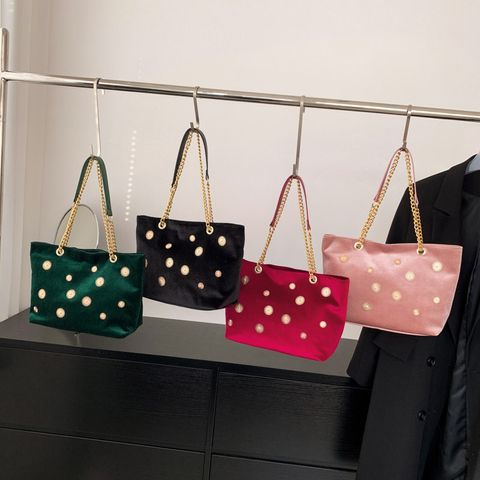 Women's Gold Velvet Round Dots Elegant Square Zipper Shoulder Bag