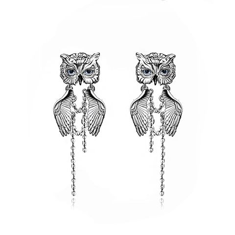 1 Pair IG Style Cool Style Owl Carving Copper Tassel Palladium-Plated White K Drop Earrings
