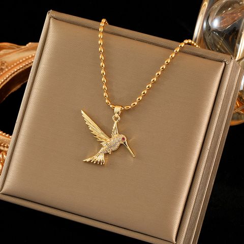 Wholesale Simple Style Bird Stainless Steel Copper Inlay 18K Gold Plated Zircon Pendant Necklace