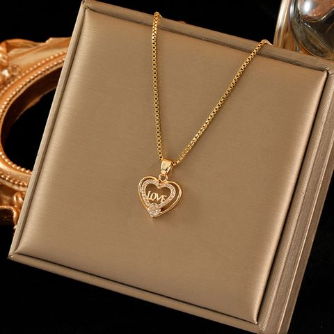 Wholesale Elegant Heart Shape Artificial Feather Brass Inlay 18K Gold Plated Zircon Pendant Necklace