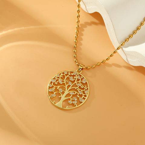 Wholesale Sweet Simple Style Devil's Eye Life Tree Stainless Steel Copper Inlay 18K Gold Plated Zircon Pendant Necklace