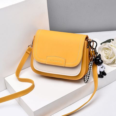 Women's Small Pu Leather Color Block Basic Magnetic Buckle Crossbody Bag
